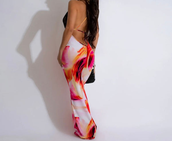 Women Sexy Sleeveless Lace Patchwork Printed Maxi Dress