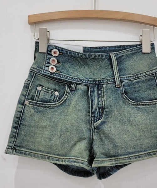 Women Fashion Button Color Denim Shorts