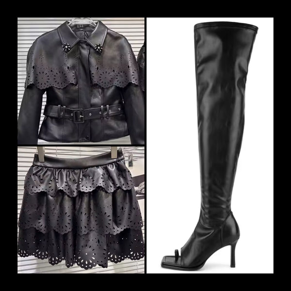 Women Black Open Toe High Heel Fashion Over The Knee Boots