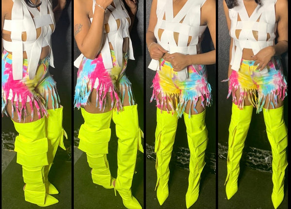 Women Fashion Rainbow Tassel Denim Shorts