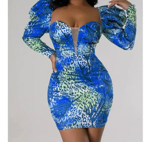 Women Sexy Multicolored Print Full Sleeve Dress