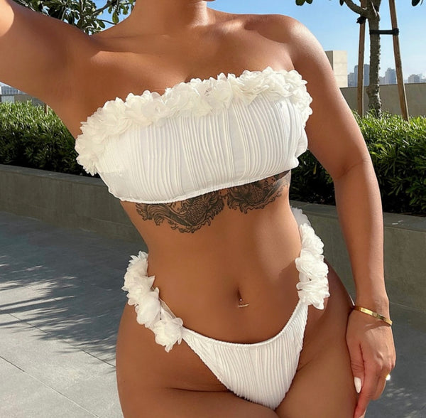 Women White Sexy Strapless Bikini Swimsuit