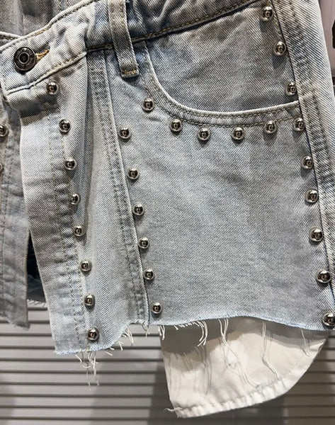 Women Rivet Button Up Fashion Denim Skirt