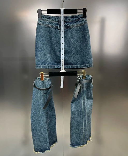 Women Fashion Ripped Denim Skirt Shoe Cover Set