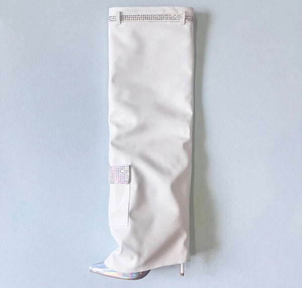 Women Bling High Heel Pocket Knee High Boots