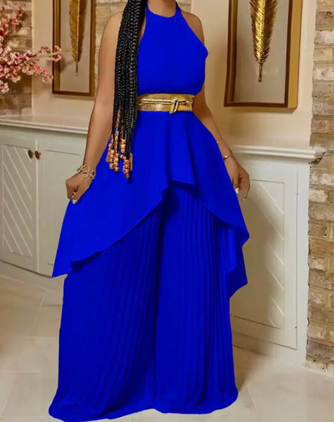 Women Sleeveless Fashion Two Piece Pleated Pant Set
