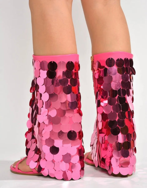 Women Fashion Flat Sequins Mid-Calf Boots