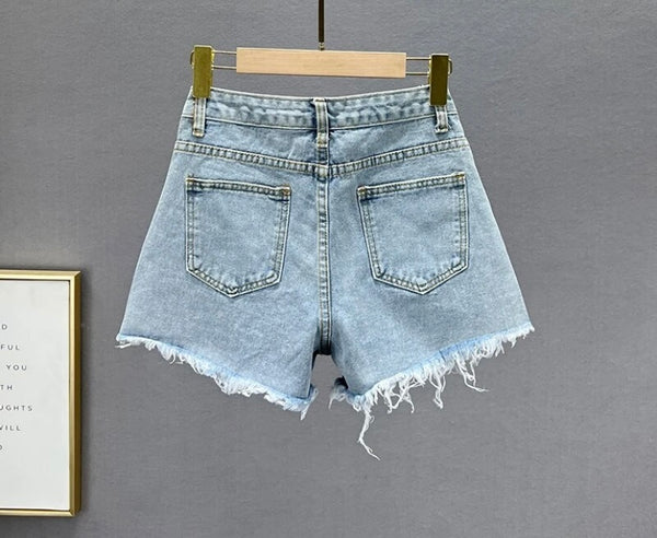 Women Mesh Bow Fashion Denim Shorts
