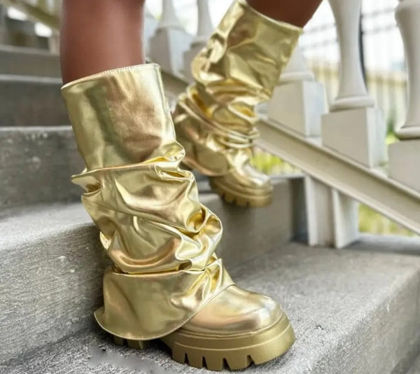 Women Fashion Ruched PU Boots