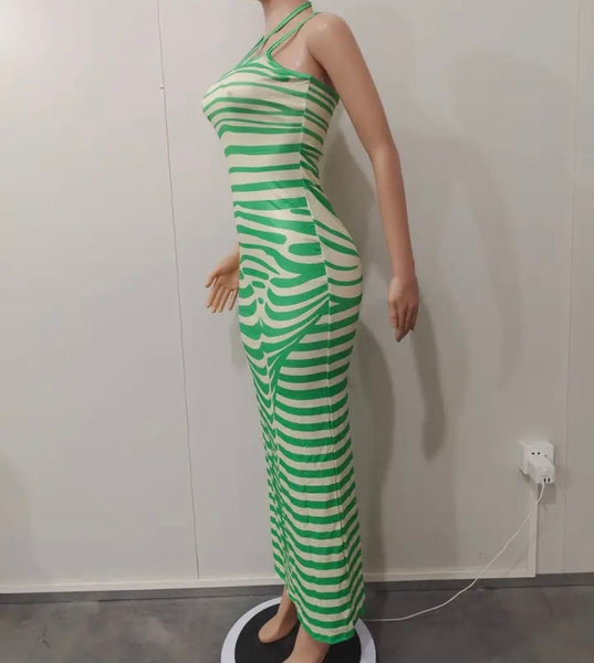 Women Sexy Striped Halter Maxi Dress