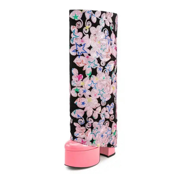 Women Platform Printed Fashion Knee High Boots