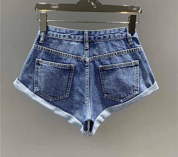 Women Bling Patchwork Fashion Denim Mini Shorts