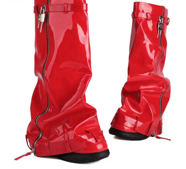 Women Fashion Faux Leather/Patent Leather Zipper Buckled Lock Boots