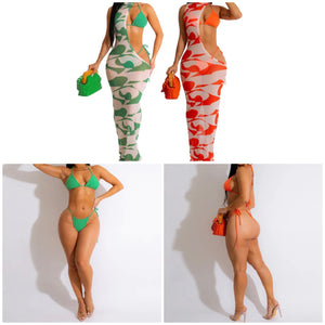 Women Sexy Bikini One Shoulder Maxi Dress Cover Up Set