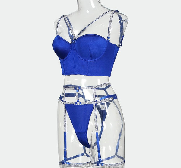 Women Sexy Blue Bling Sleeveless Lingerie Set