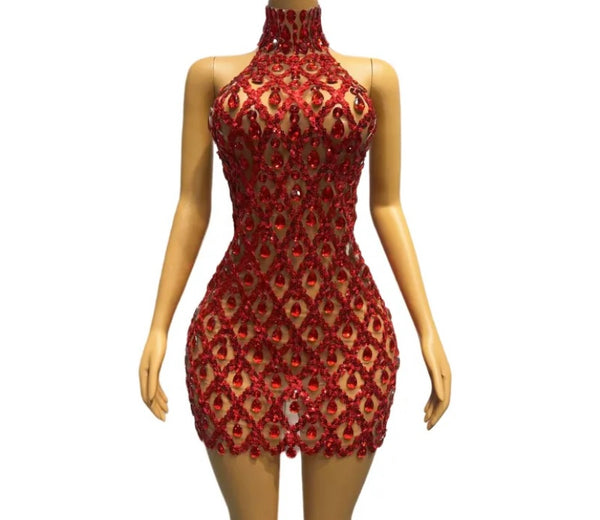 Women Sexy Sleeveless Beaded Crystal Dress