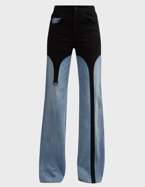 Women Fashion Color Patchwork Denim Pants