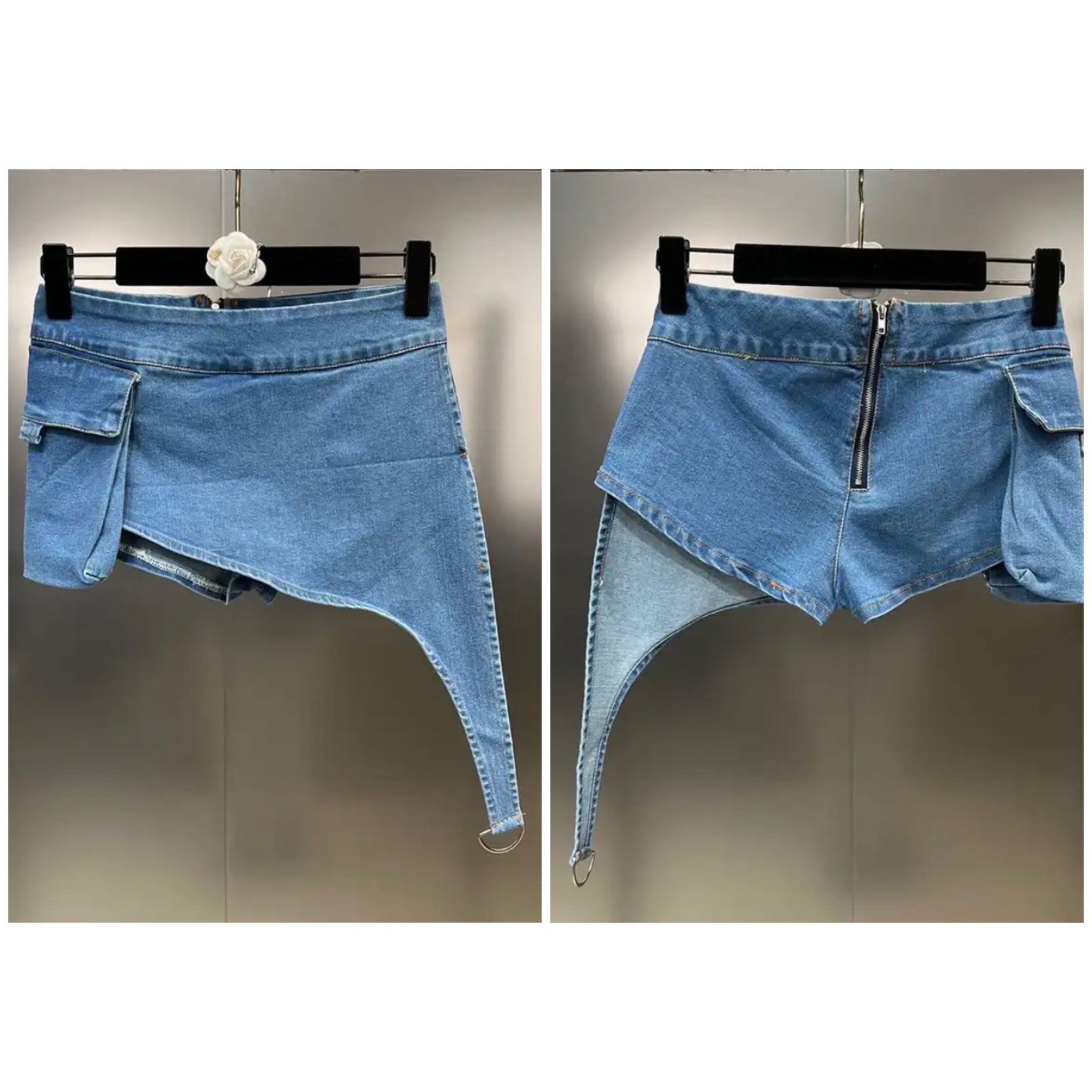 Women Asymmetrical Fashion Side Pocket Denim Wrap Shorts