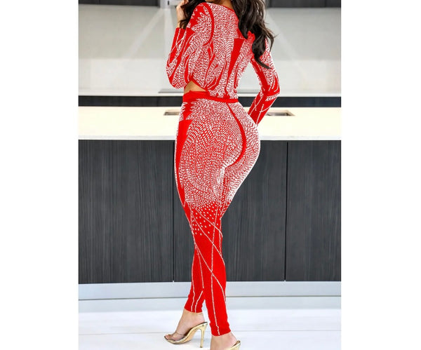 Women Bling Full Sleeve Two Piece Mesh Sexy Pant Set