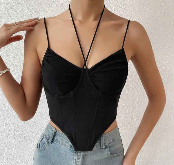 Women Solid Color Halter Sleeveless Crop Top