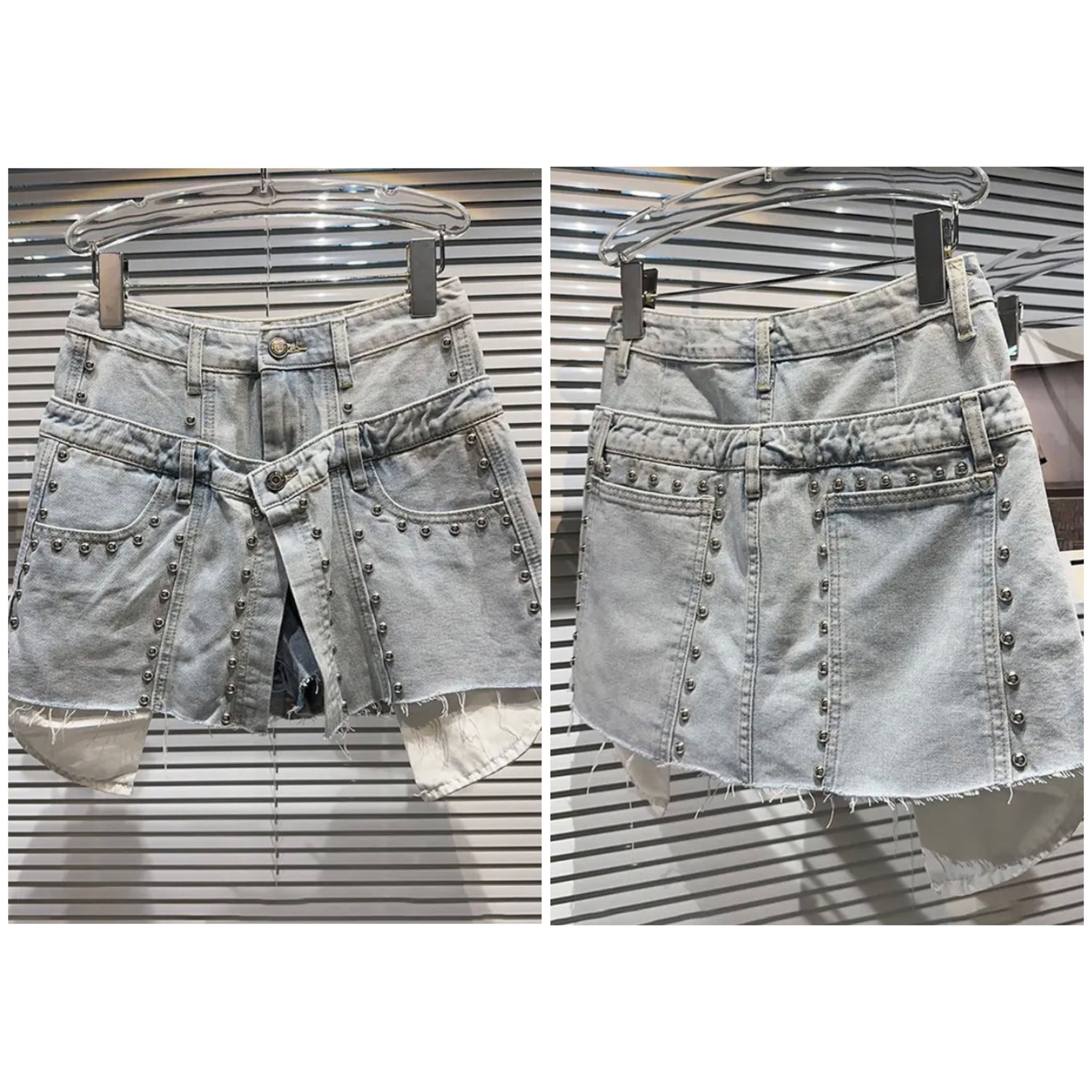 Women Rivet Button Up Fashion Denim Skirt
