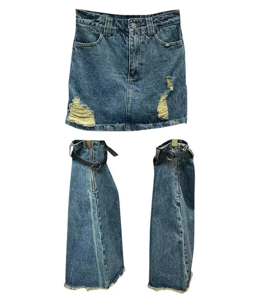 Women Fashion Ripped Denim Skirt Shoe Cover Set