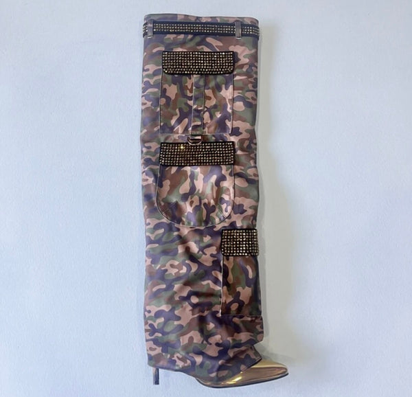 Women Bling High Heel Pocket Knee High Boots