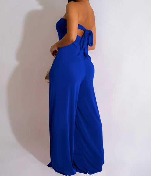 Women Sexy Metal Strapless Wide Leg Jumpsuit