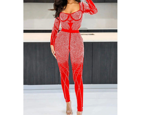 Women Bling Full Sleeve Two Piece Mesh Sexy Pant Set