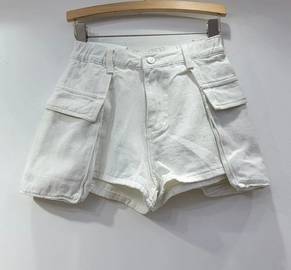 Women Solid Color Fashion Side Pocket Denim Shorts
