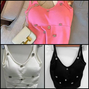 Women Fashion Sleeveless Bling Letter Crop Top