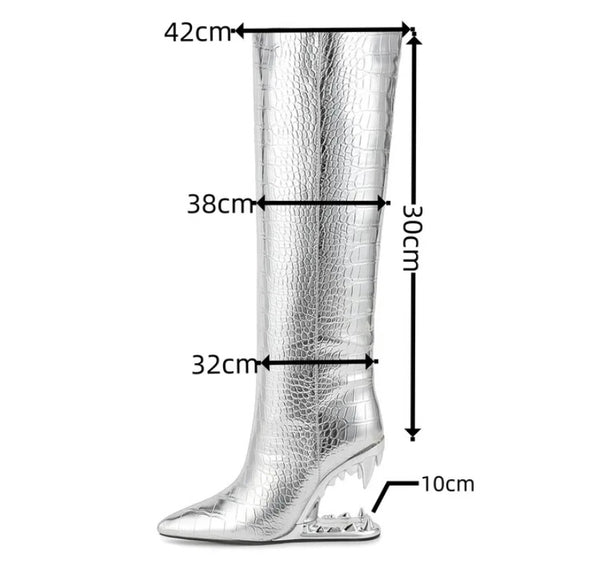 Women Fashion Silver Platform Knee High Boots