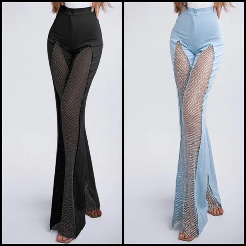 Women Fashion Wide Leg Mesh Patchwork Pants