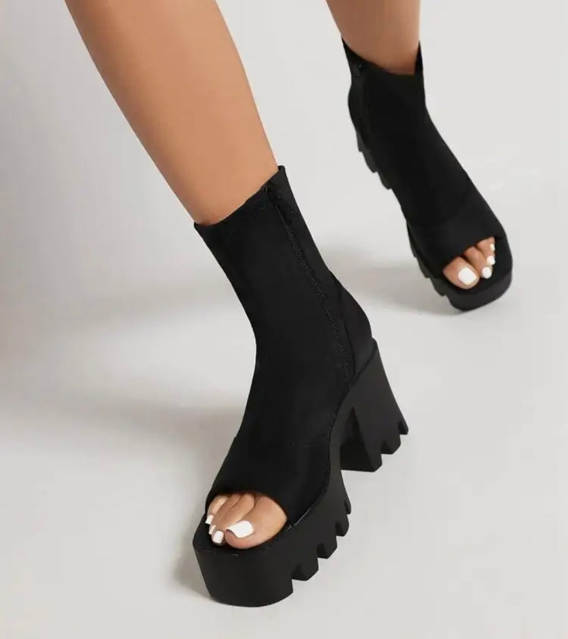 Women Open Toe Platform Fashion Side Zipper Ankle Boots