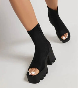 Women Open Toe Platform Fashion Side Zipper Ankle Boots