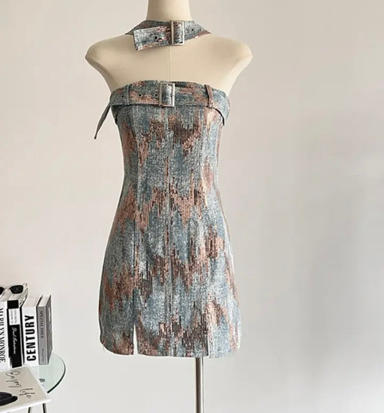 Women Sexy Sequins Patchwork Buckled Dress