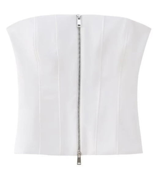 Women White Fashion Double Zipper Tube Top