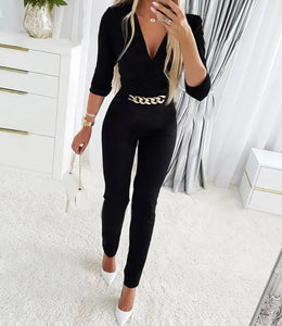 Women Black Full Sleeve Sexy Belted Jumpsuit