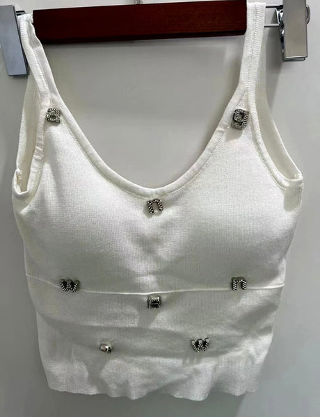 Women Fashion Sleeveless Bling Letter Crop Top