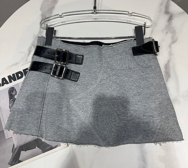 Women Buckled Fashion Gray Skirt