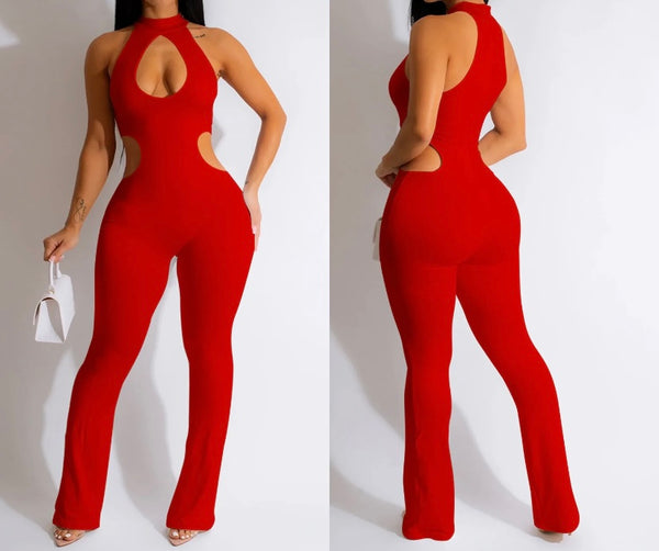 Women Solid Color Sexy Sleeveless Cut Out Jumpsuit