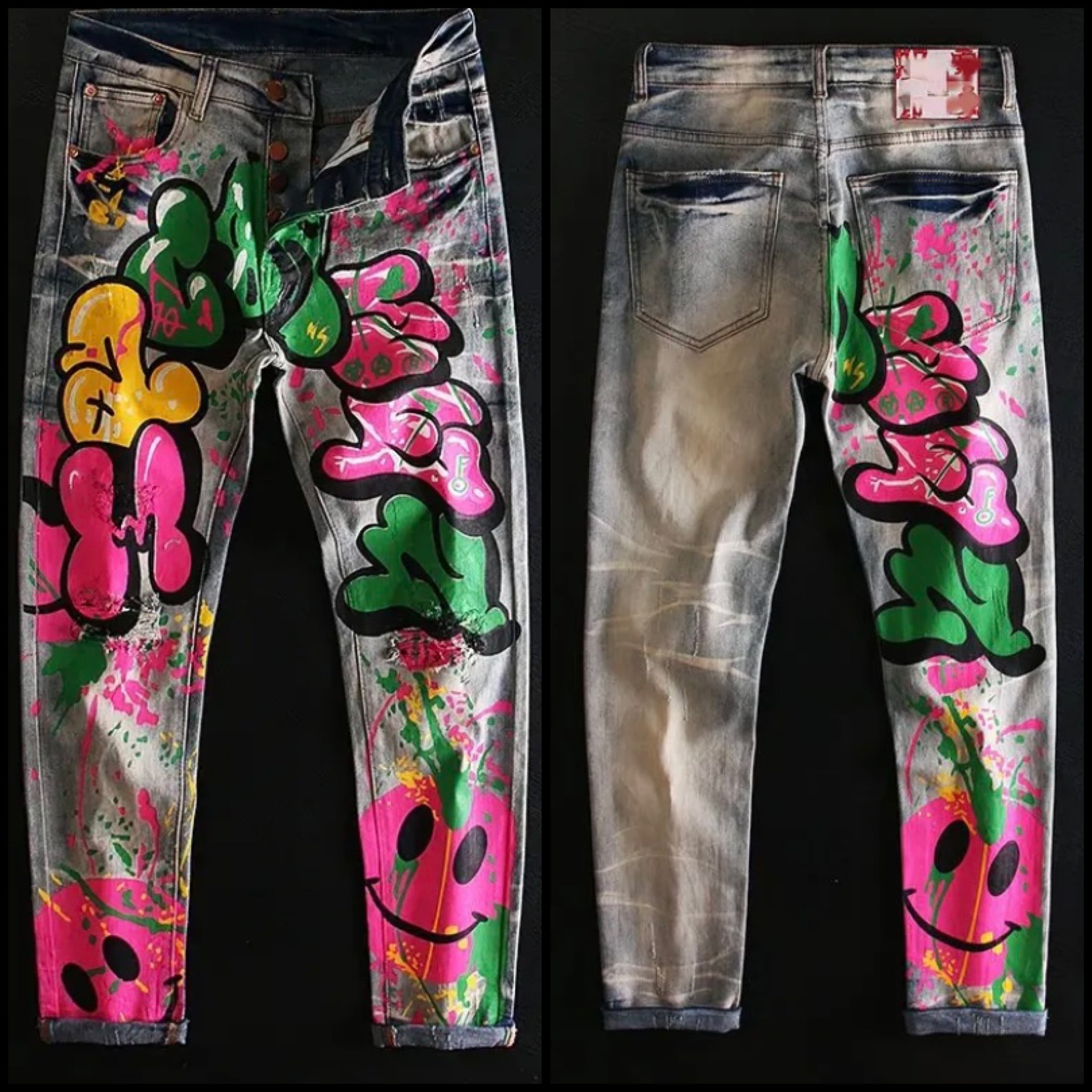 Women Fashion Graffiti Denim Pants