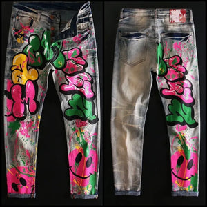 Women Fashion Graffiti Denim Pants