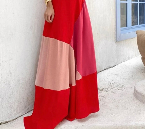 Women Sexy Tie Up Strapless Red Two Piece Maxi Skirt Set