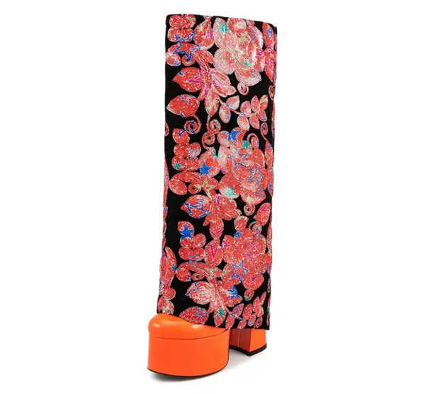 Women Platform Printed Fashion Knee High Boots