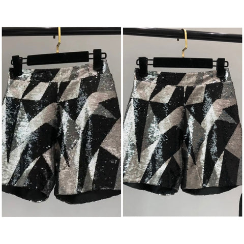 Women Sequins Color Patchwork Fashion Shorts