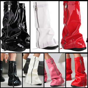 Women Fashion Faux Leather/Patent Leather Zipper Buckled Lock Boots