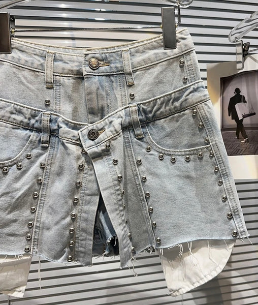 Women Rivet Button Up Fashion Denim Skirt