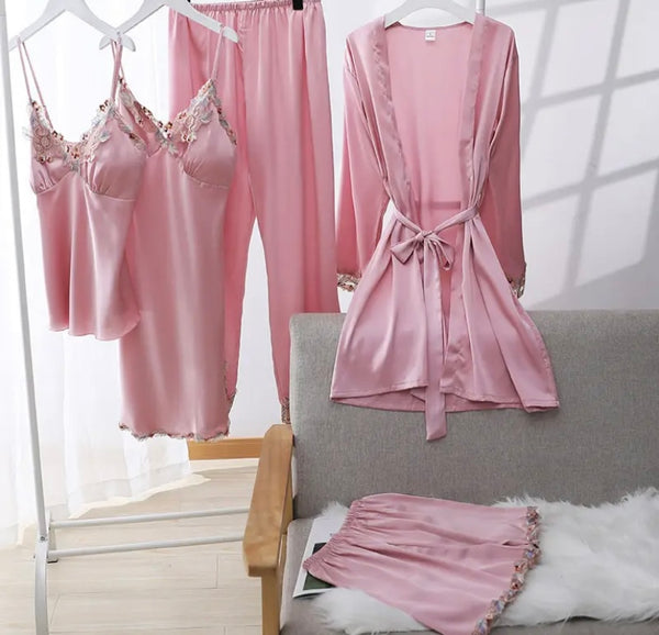 Women Sexy Satin Five Piece Lingerie Set