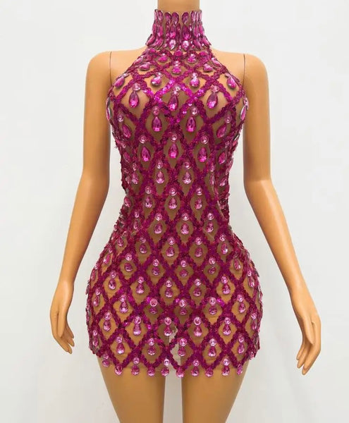 Women Sexy Sleeveless Beaded Crystal Dress
